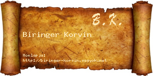 Biringer Korvin névjegykártya